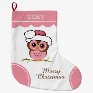 Calcetín Navideño Grande Lechuza Navidad Rosa
