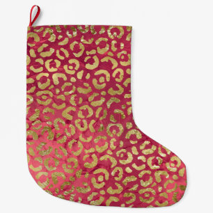 Calcetín Navideño Grande Leopardo del oro rojo Girly