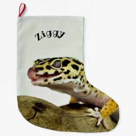 Calcetín Navideño Grande Leopardo Gecko Lizard personalizado