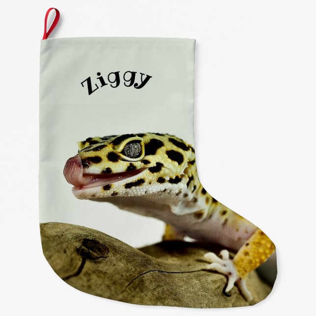 Calcetín Navideño Grande Leopardo Gecko Lizard personalizado (Anverso)