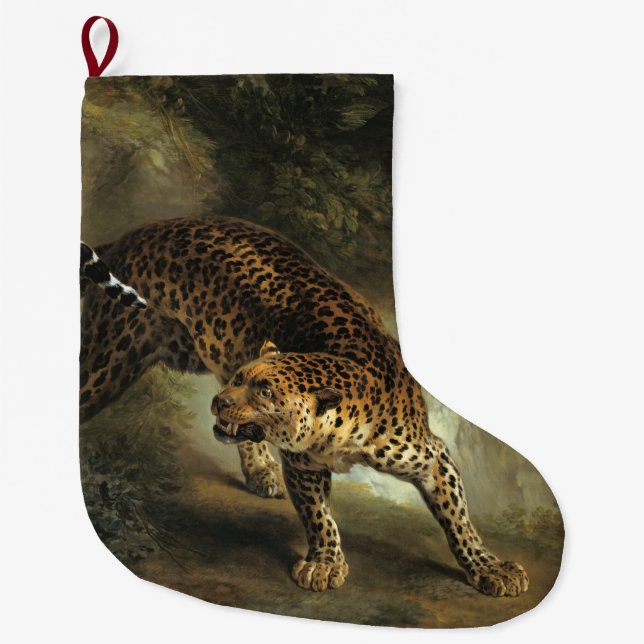 Calcetín Navideño Grande Leopardo salvaje feroz (por Jean-Baptiste Oudry) (Anverso)