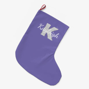 Calcetín Navideño Grande Letra Purpurina morada plateada K