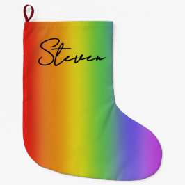 Calcetín Navideño Grande LGBTQ Pride Flag Rainbow colors with your name