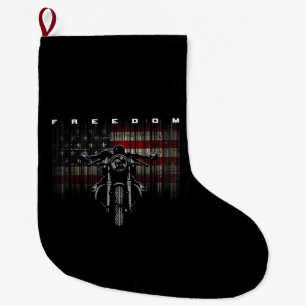 Calcetín Navideño Grande Libertad para motocicletas con bandera estadounide
