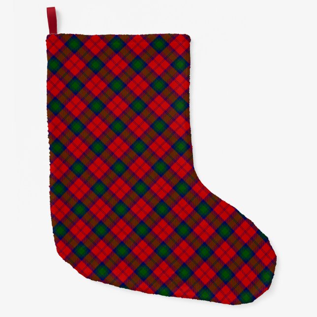 Calcetín Navideño Grande Lindsay tartan green platillo rojo (Anverso)