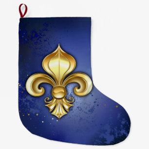 Calcetín Navideño Grande Lirios de oro sobre azul