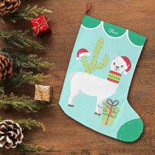 Calcetín Navideño Grande Llama blanca suave Santa Hat