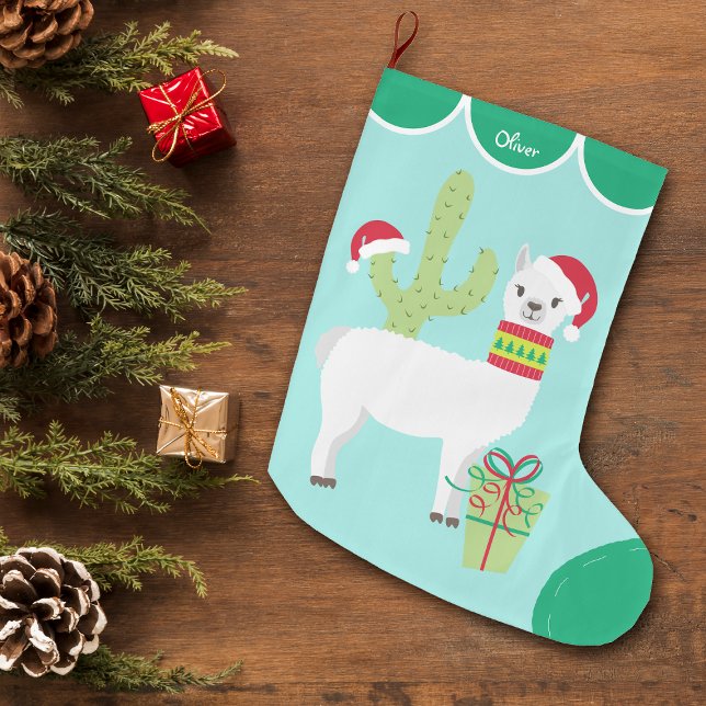 Calcetín Navideño Grande Llama blanca suave Santa Hat (Subido por el creador)
