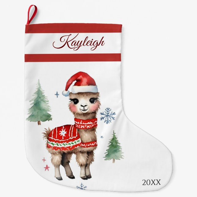 Calcetín Navideño Grande Llama suéter Navidades grandes levantándose (Anverso)