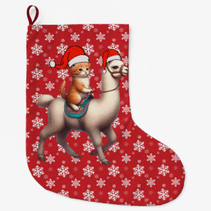Calcetín Navideño Grande Llaman a un gato navidad, llama navideña y gatito