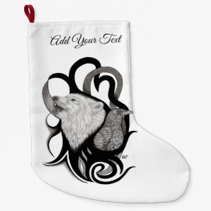 Calcetín Navideño Grande Lobo blanco con arte tribal de Raven