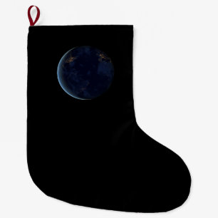 Calcetín Navideño Grande Luces nocturnas en el planeta Tierra (hemisferio o