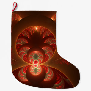 Calcetín Navideño Grande Luminoso fractal moderno abstracto naranja rojo
