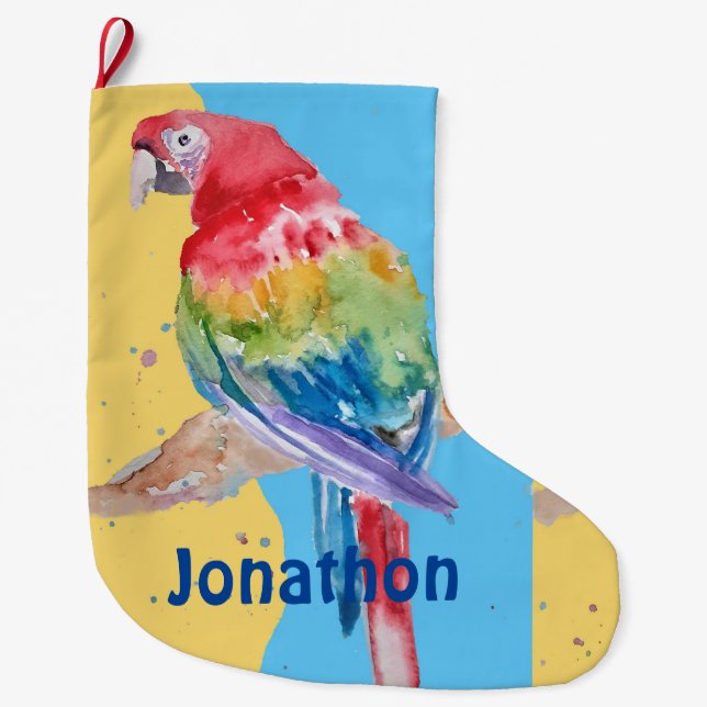 Calcetín Navideño Grande Macaws Macaw Parrot Boys nombran Navidades (Anverso)