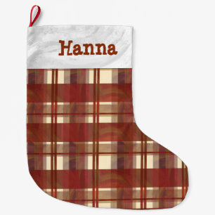 Calcetín Navideño Grande Madrás Plaid Cae Rojo