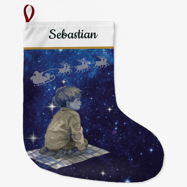Calcetín Navideño Grande Magical Christmas Boy Stocking – Navy Silver (Anverso)