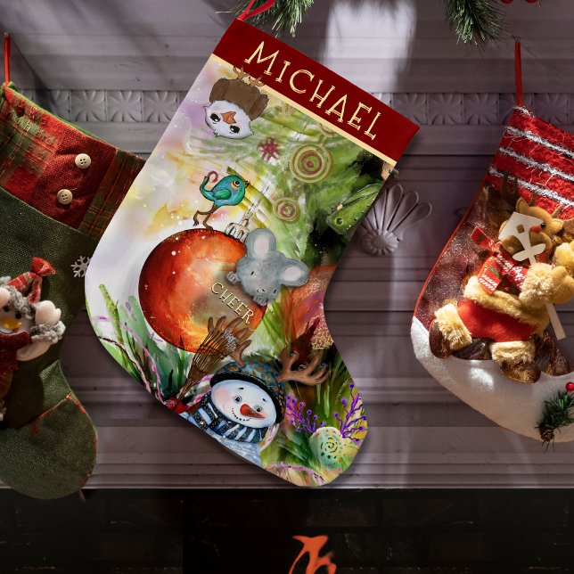 Calcetín Navideño Grande Magníficos Navidades de critters divertidos en inv (Magical Winter Funny Critters Christmas Stocking)