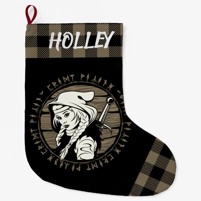 Calcetín Navideño Grande Maiden, arquera de Viking Personalizada, administr (Anverso)