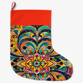 Calcetín Navideño Grande Mandalas Sinfonía de Color – Floral Psicodélico Au