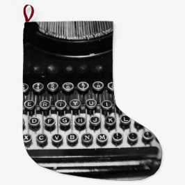 Calcetín Navideño Grande Máquina de escribir blanco y negro del vintage