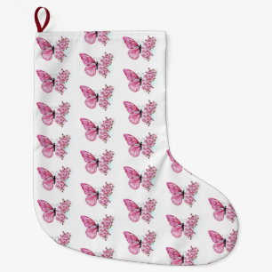 Calcetín Navideño Grande Mariposa de flores con Sakura rosa