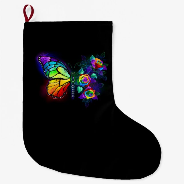 Calcetín Navideño Grande Mariposa florida arcoiris (Anverso)