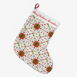 Calcetín Navideño Grande Mariquita de Navidad Roja, Verde y Blanca