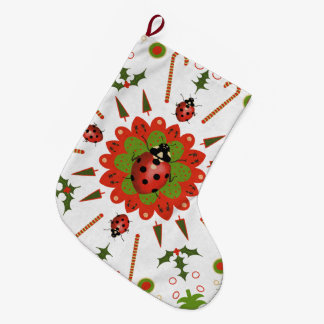 Calcetín Navideño Grande Mariquita de Navidad Roja, Verde y Blanca