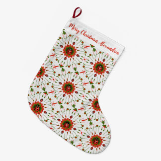 Calcetín Navideño Grande Mariquita de Navidad Roja, Verde y Blanca Nombre