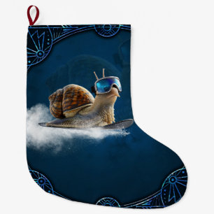 Calcetín Navideño Grande Más fría que el resto, el caracol con snowboard.
