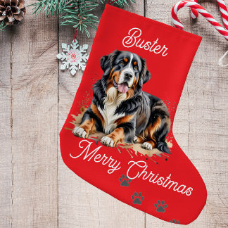 Calcetín Navideño Grande Mascota Acuarela Boyero de Berna Marrón Personaliz