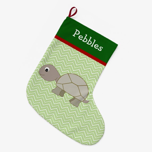 Calcetín Navideño Grande Mascota de tortuga marrón personalizada (Frente (Colgado))