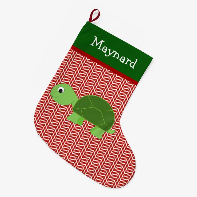 Calcetín Navideño Grande Mascota de tortuga personalizada (Frente (Colgado))
