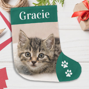 Calcetín Navideño Grande Mascota Personalizado de gatos festividad verde pe