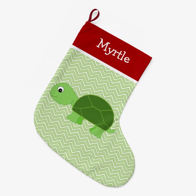 Calcetín Navideño Grande Mascota Turtle Personalizado (Frente (Colgado))