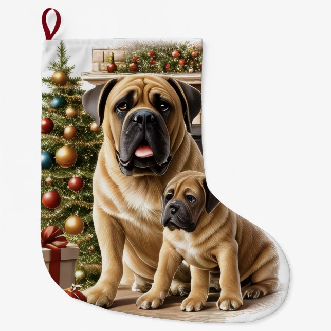 Calcetín Navideño Grande Mastiff englische Dogge Christmas  (Anverso)
