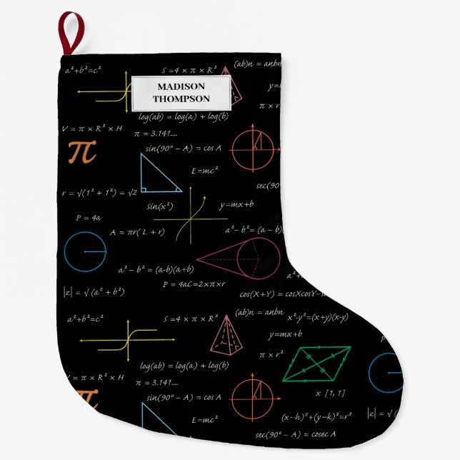 Calcetín Navideño Grande Matemáticas coloridas Ecuaciones Math Formulas (Anverso)