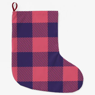 Calcetín Navideño Grande Media de Navidad Cuadros Rosa Fucsia Magenta Índig