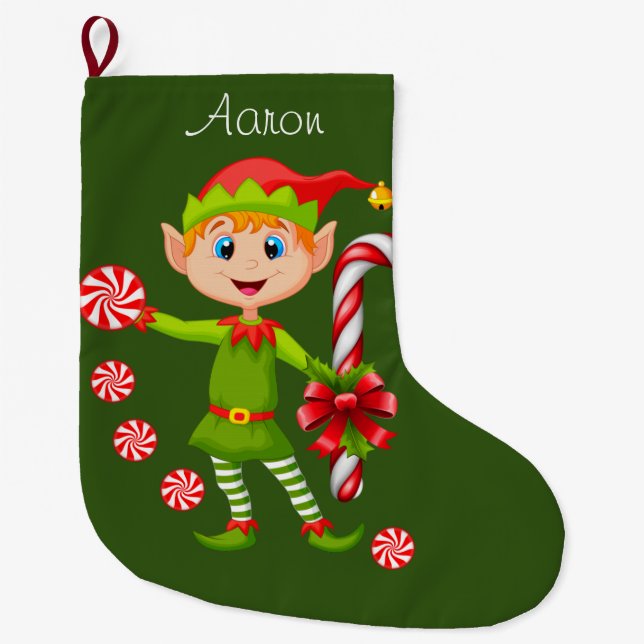 Calcetín Navideño Grande Media de Navidad, Duende de Navidad (Anverso)