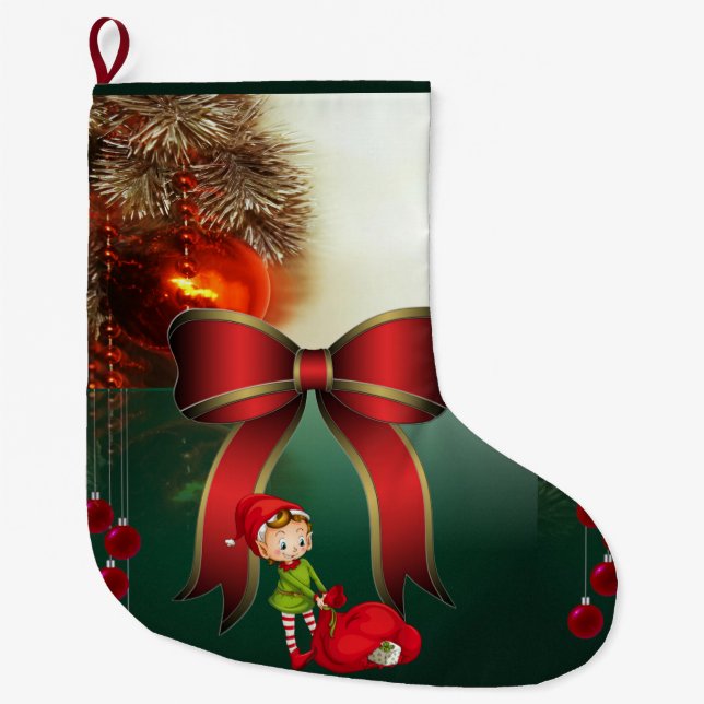 Calcetín Navideño Grande Media de Navidad, Elfo (Anverso)