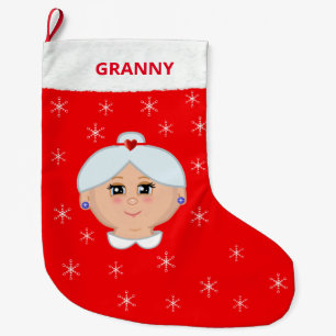 Calcetín Navideño Grande Medias de Navidad de la abuela y copos de nieve
