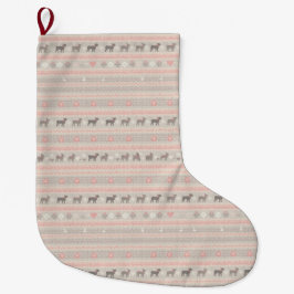 Calcetín Navideño Grande Medias de Navidad de perro tejido nórdico rosa con