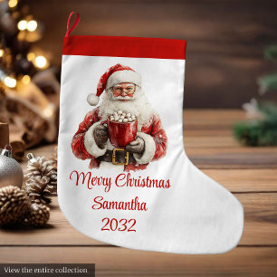 Calcetín Navideño Grande Medias de Navidad editables de Papá Noel con estil