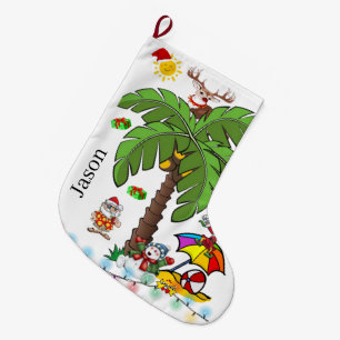 Calcetín Navideño Grande Medias de Navidad, Santa Claus Beach Bum