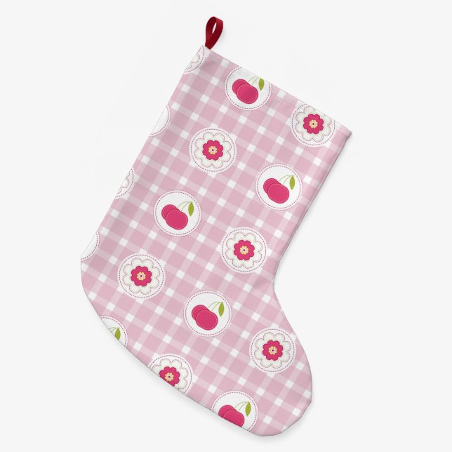 Calcetín Navideño Grande Medias de picnic de cereza (Frente (Colgado))