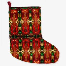 Calcetín Navideño Grande Medias Navideñas con Patrón de Vidrio Pintado Orna