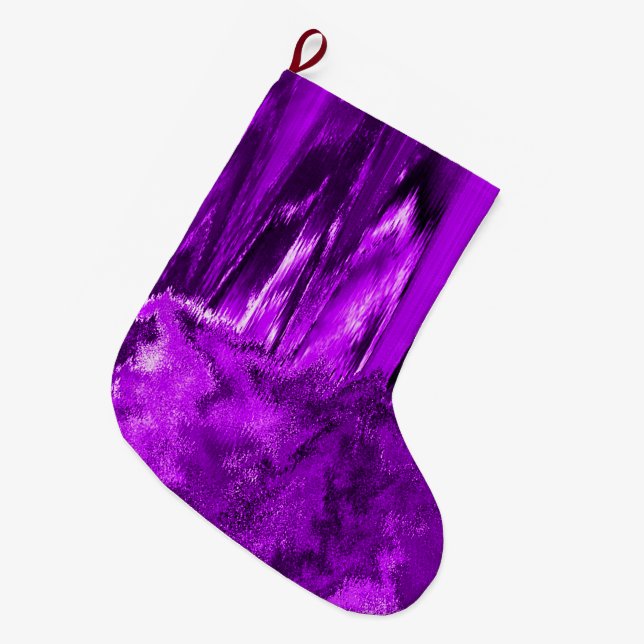 Calcetín Navideño Grande Mellado Glitch Purple (Frente (Colgado))
