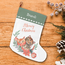 Calcetín Navideño Grande Meowy Navidades Cute La Guirra De Gatito