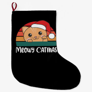 Calcetín Navideño Grande Merry Catmas Funny Cat Christmas Pun Large Christm