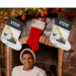 Calcetín Navideño Grande Merry Christmas Construction Excavation Name Hombr
